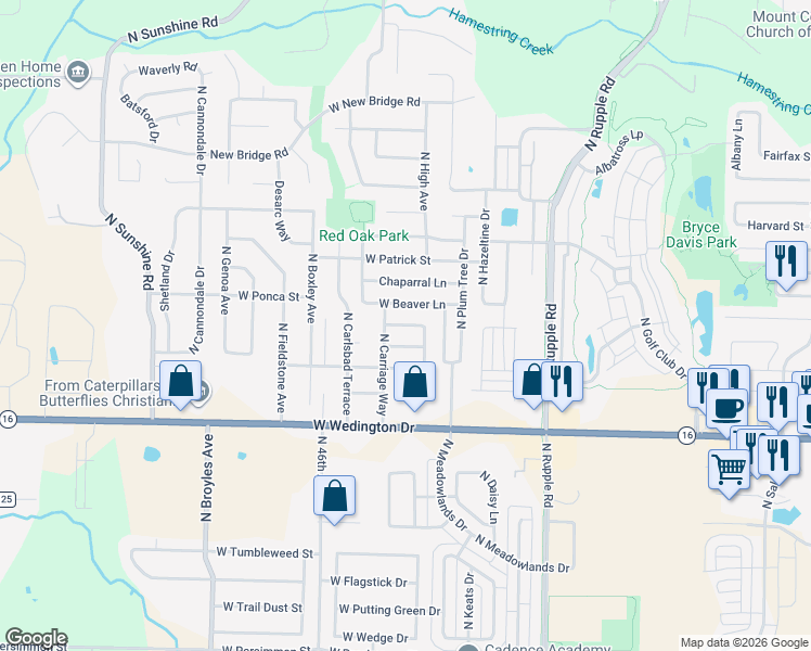 map of restaurants, bars, coffee shops, grocery stores, and more near 4335 West Beaver Lane in Fayetteville
