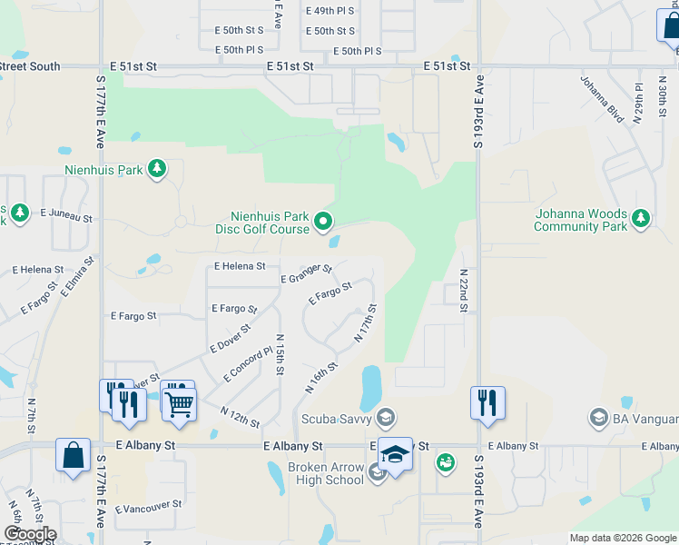 map of restaurants, bars, coffee shops, grocery stores, and more near 1632 East Granger Street in Broken Arrow