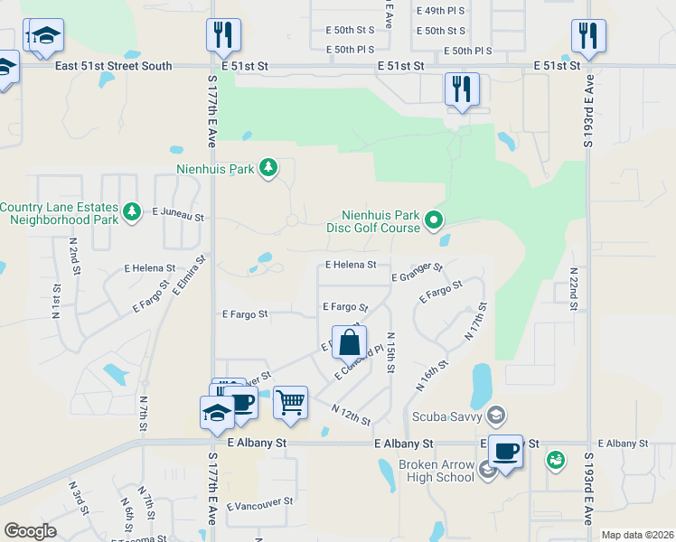 map of restaurants, bars, coffee shops, grocery stores, and more near 1416 East Helena Street in Broken Arrow