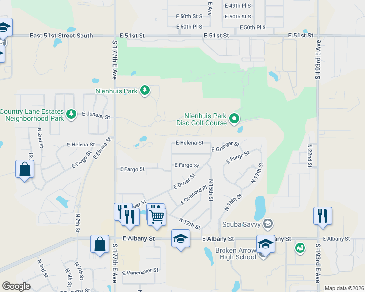 map of restaurants, bars, coffee shops, grocery stores, and more near 1416 East Helena Street in Broken Arrow