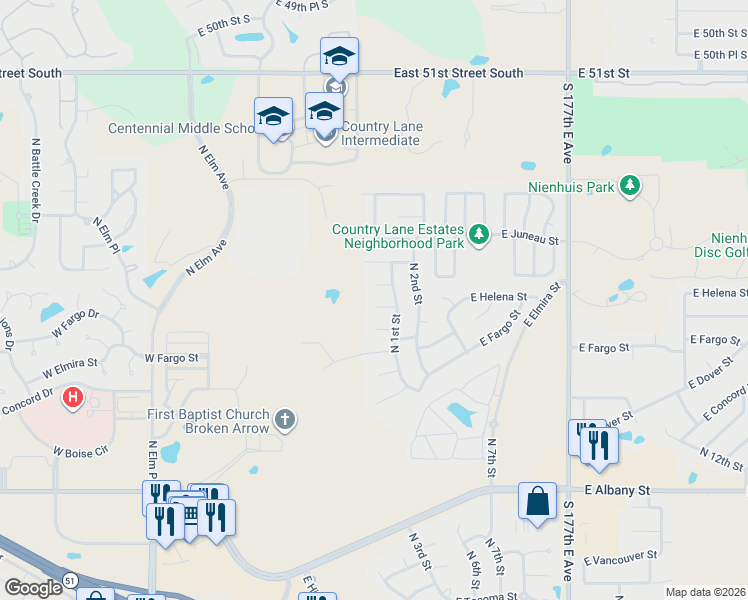 map of restaurants, bars, coffee shops, grocery stores, and more near 2929 South Garnett Road in Tulsa