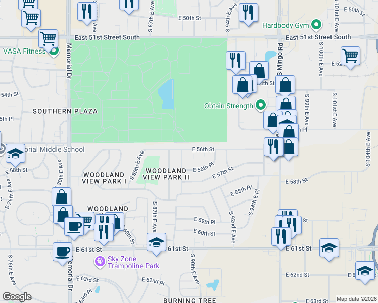 map of restaurants, bars, coffee shops, grocery stores, and more near 8903 East 56th Street in Tulsa