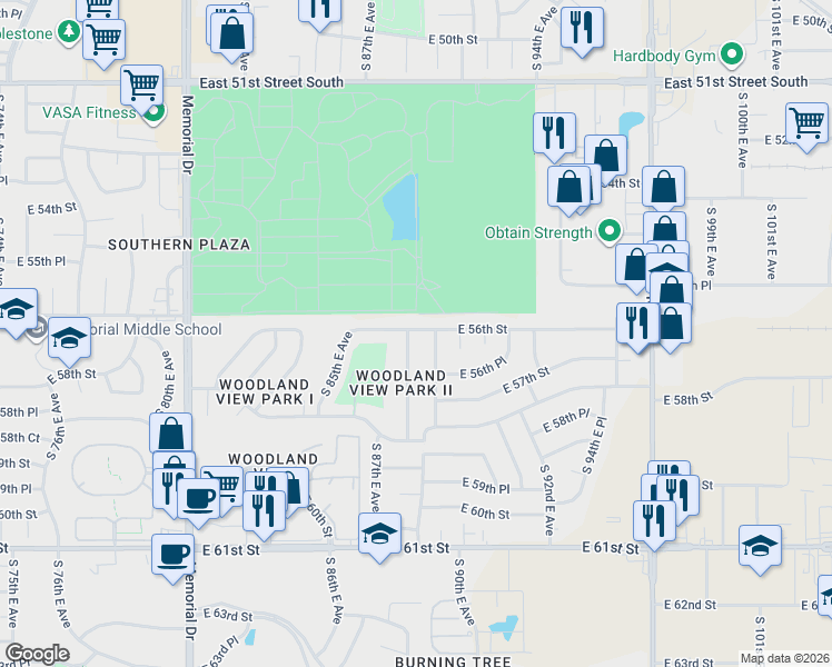 map of restaurants, bars, coffee shops, grocery stores, and more near 8903 East 56th Street in Tulsa