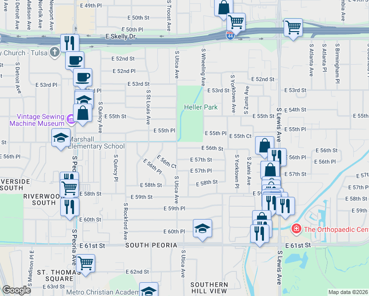 map of restaurants, bars, coffee shops, grocery stores, and more near 1731 East 56th Street in Tulsa