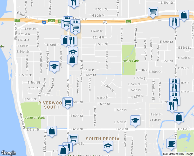 map of restaurants, bars, coffee shops, grocery stores, and more near 1505 South Rockford Avenue in Tulsa