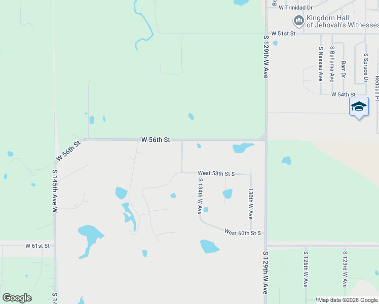 map of restaurants, bars, coffee shops, grocery stores, and more near 5602 136th West Avenue in Sand Springs