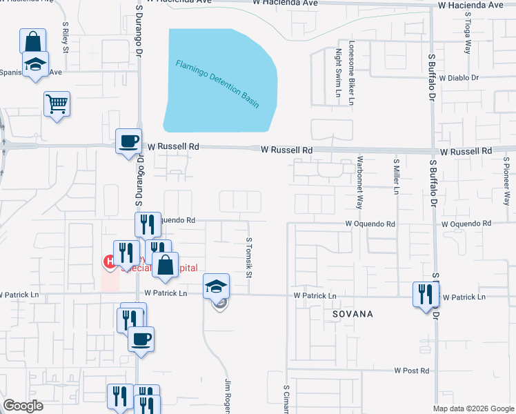 map of restaurants, bars, coffee shops, grocery stores, and more near 5873 Stoneborough Street in Las Vegas