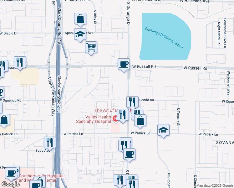 map of restaurants, bars, coffee shops, grocery stores, and more near 8680 West Oquendo Road in Las Vegas