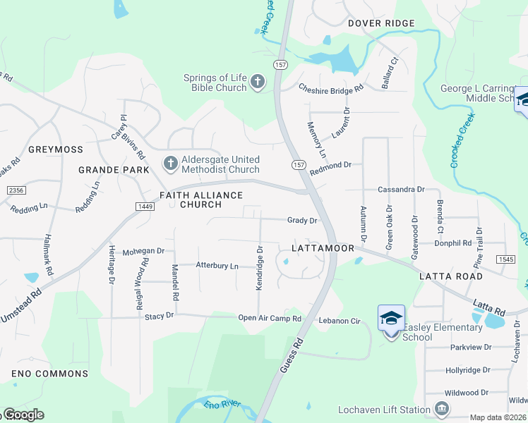 map of restaurants, bars, coffee shops, grocery stores, and more near 1105 Umstead Road in Durham
