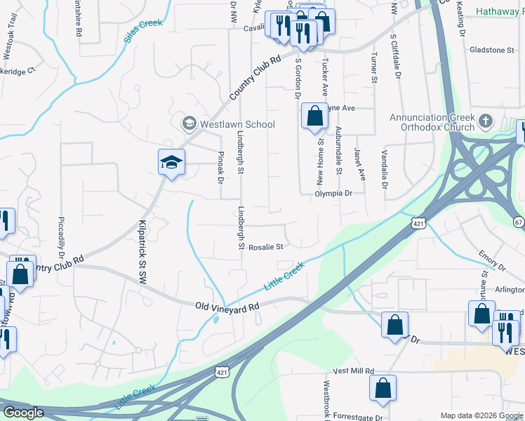 map of restaurants, bars, coffee shops, grocery stores, and more near 301 Lindbergh Street in Winston-Salem