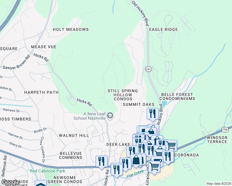 map of restaurants, bars, coffee shops, grocery stores, and more near 230 Still Spring Hollow Court in Nashville