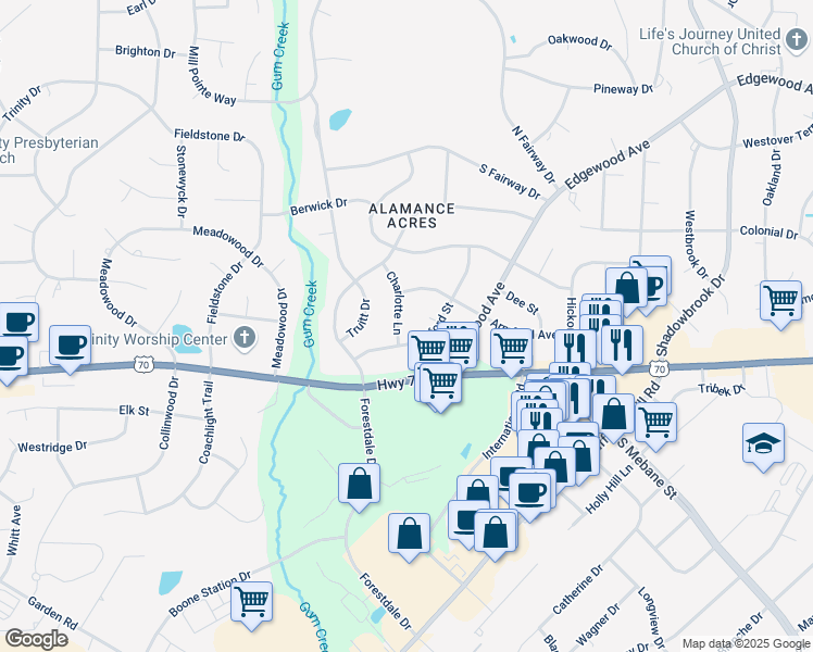 map of restaurants, bars, coffee shops, grocery stores, and more near 2914 Bedford Court in Burlington