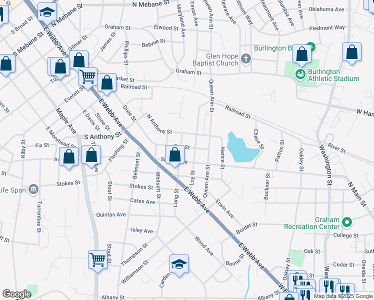 map of restaurants, bars, coffee shops, grocery stores, and more near 1007 Fair Street in Burlington