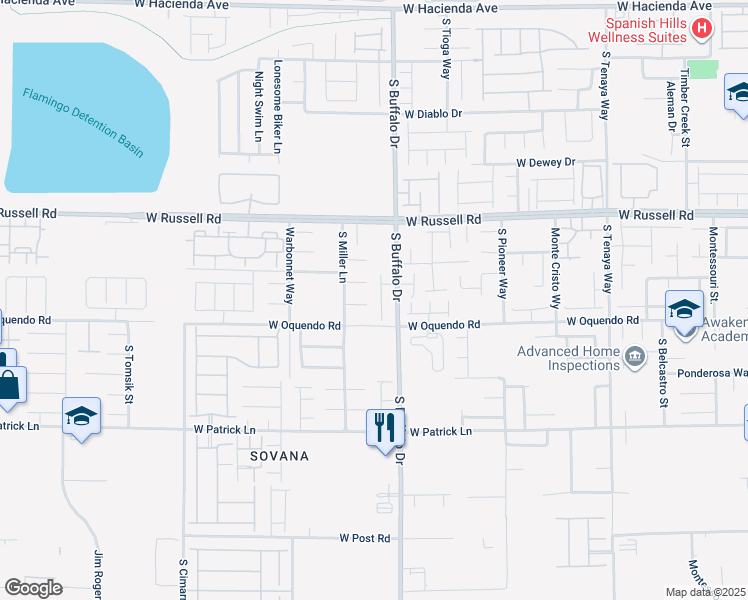 map of restaurants, bars, coffee shops, grocery stores, and more near 5842 Petronius St in Las Vegas