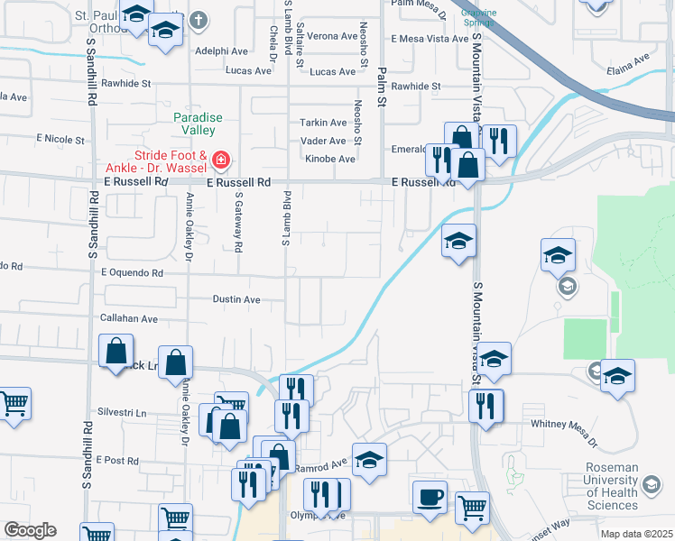 map of restaurants, bars, coffee shops, grocery stores, and more near 5885 Vía Manigua in Las Vegas