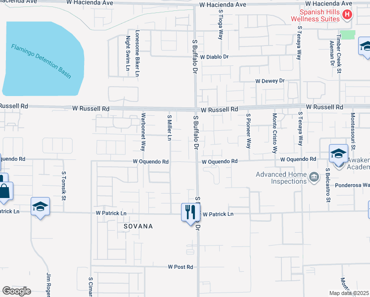 map of restaurants, bars, coffee shops, grocery stores, and more near 5842 Petronius St in Las Vegas