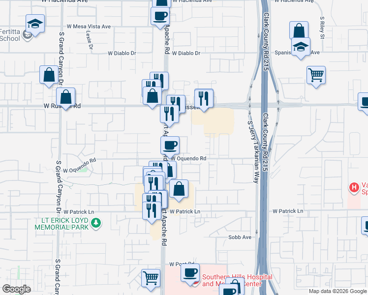 map of restaurants, bars, coffee shops, grocery stores, and more near 5842 Rustic Prairie Street in Las Vegas
