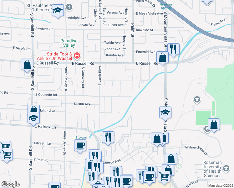 map of restaurants, bars, coffee shops, grocery stores, and more near 5885 Vía Manigua in Las Vegas