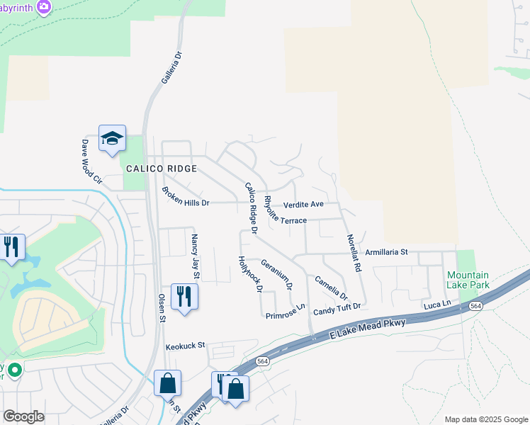 map of restaurants, bars, coffee shops, grocery stores, and more near 932 Rhyolite Terrace in Henderson