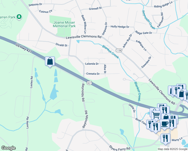 map of restaurants, bars, coffee shops, grocery stores, and more near 7342 Crenata Drive in Lewisville