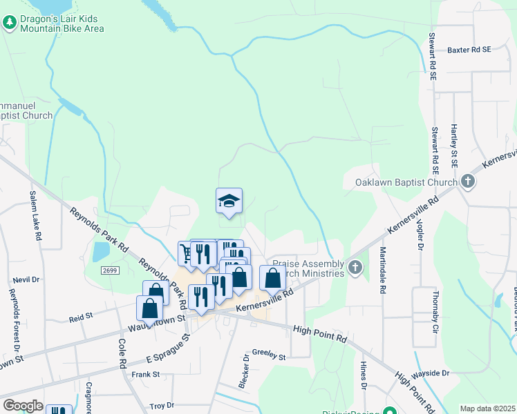 map of restaurants, bars, coffee shops, grocery stores, and more near 159 Nicholson Road in Winston-Salem