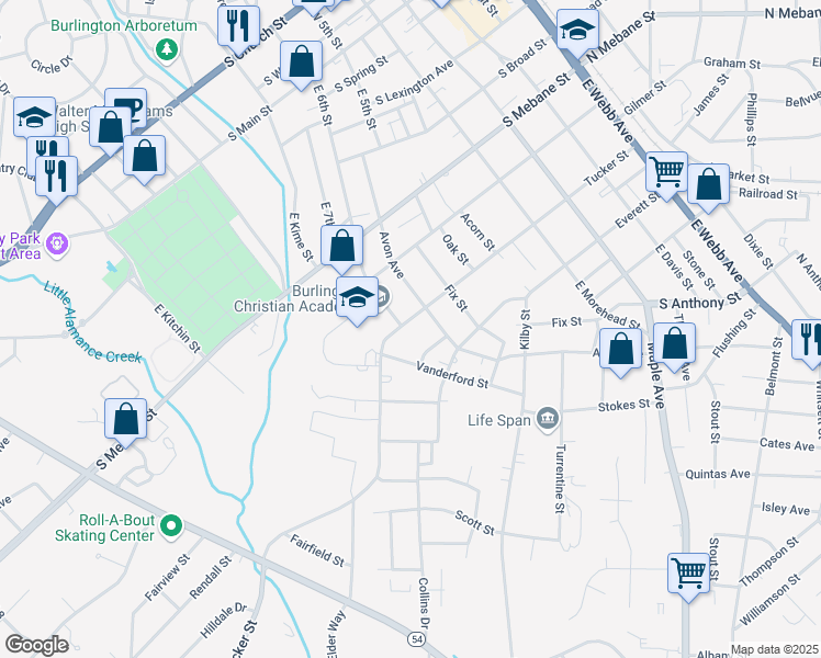map of restaurants, bars, coffee shops, grocery stores, and more near 812 Tucker Street in Burlington