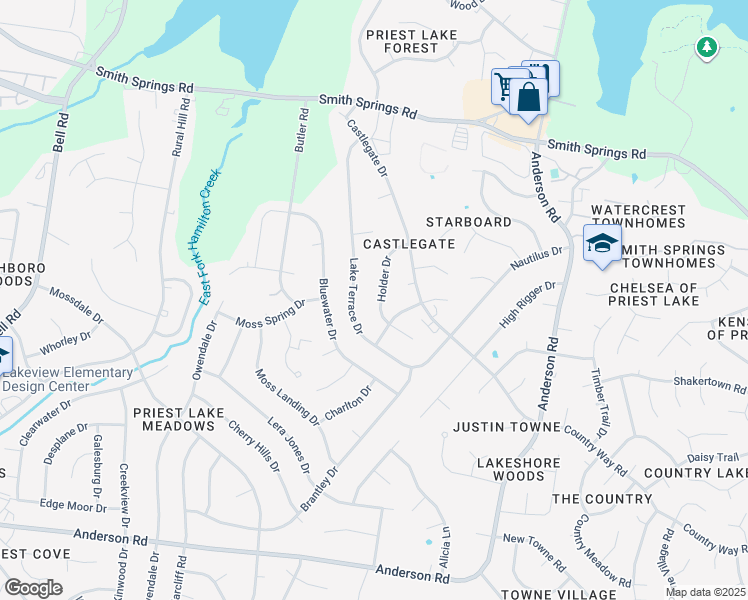 map of restaurants, bars, coffee shops, grocery stores, and more near 676 Lake Terrace Drive in Nashville