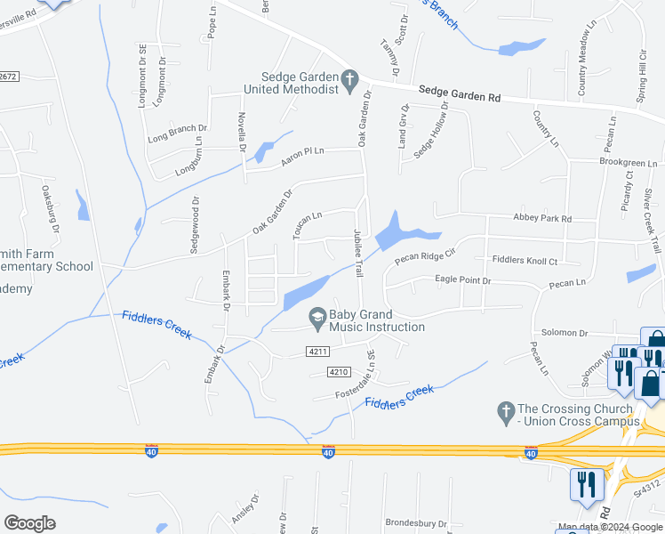 map of restaurants, bars, coffee shops, grocery stores, and more near 1550 Barry Oak Court in Kernersville