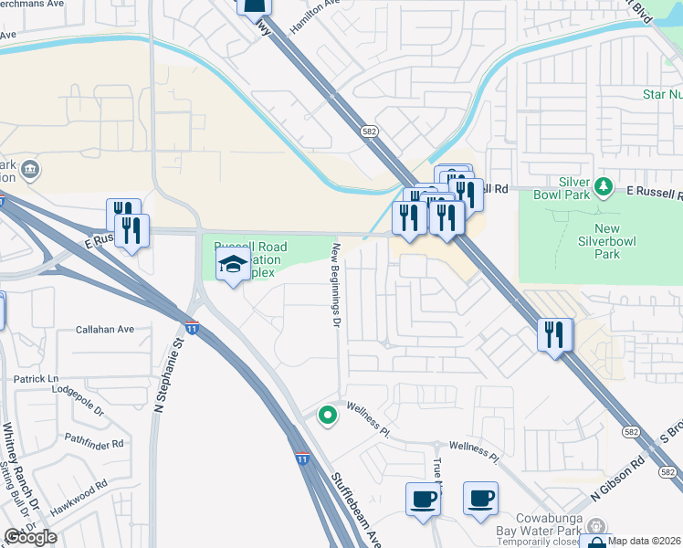 map of restaurants, bars, coffee shops, grocery stores, and more near 5867 Aimless Street in Henderson