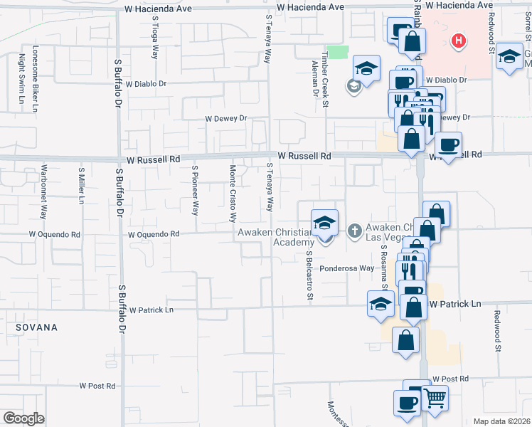 map of restaurants, bars, coffee shops, grocery stores, and more near 5843 Golden Wing Street in Las Vegas