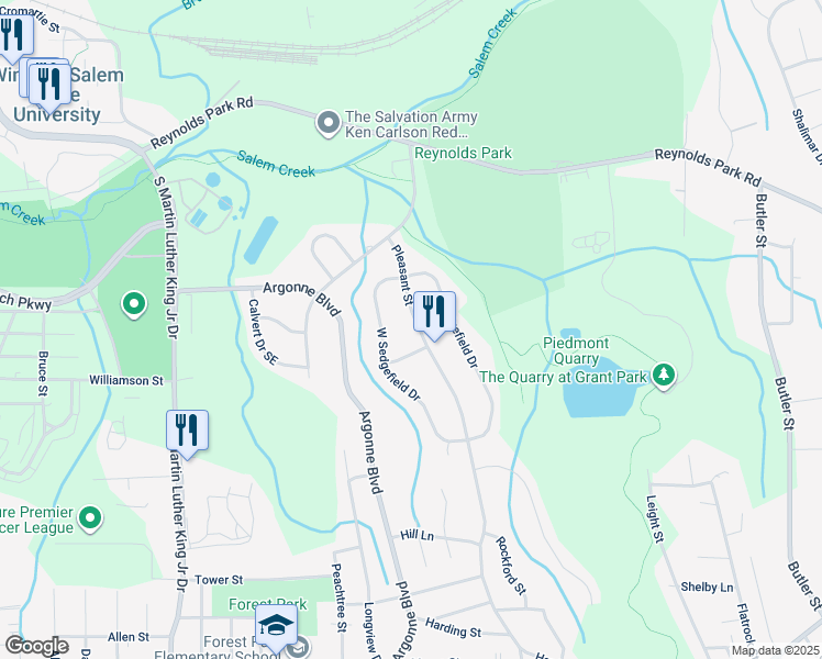 map of restaurants, bars, coffee shops, grocery stores, and more near 1230 Pleasant Street in Winston-Salem