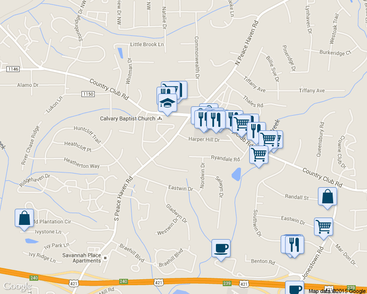 map of restaurants, bars, coffee shops, grocery stores, and more near 127 Chrisfield Circle in Winston-Salem