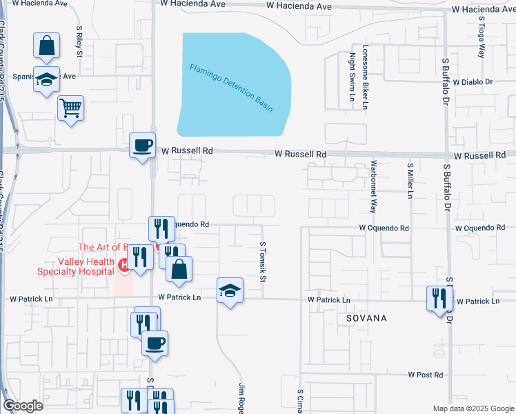 map of restaurants, bars, coffee shops, grocery stores, and more near 5843 Stoneborough Street in Las Vegas