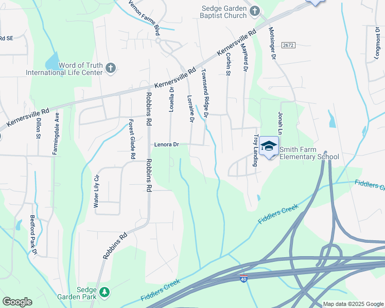 map of restaurants, bars, coffee shops, grocery stores, and more near 325 Lorraine Drive in Winston-Salem