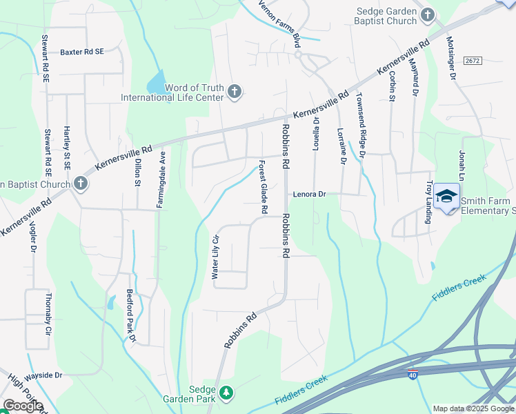 map of restaurants, bars, coffee shops, grocery stores, and more near 3860 White Petals Court in Winston-Salem