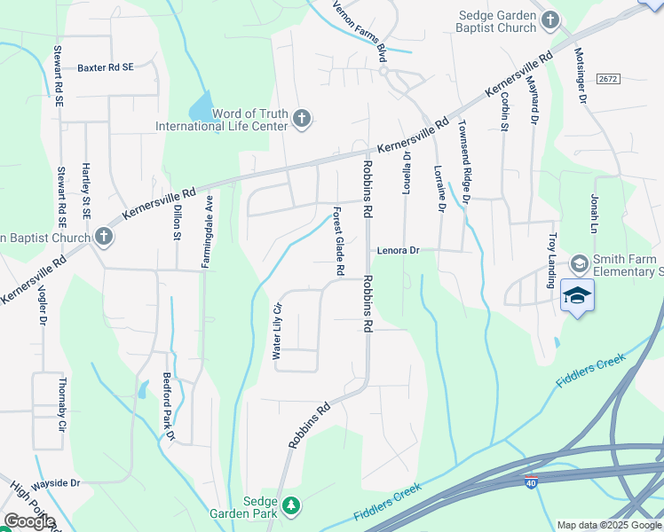 map of restaurants, bars, coffee shops, grocery stores, and more near 3860 White Petals Court in Winston-Salem