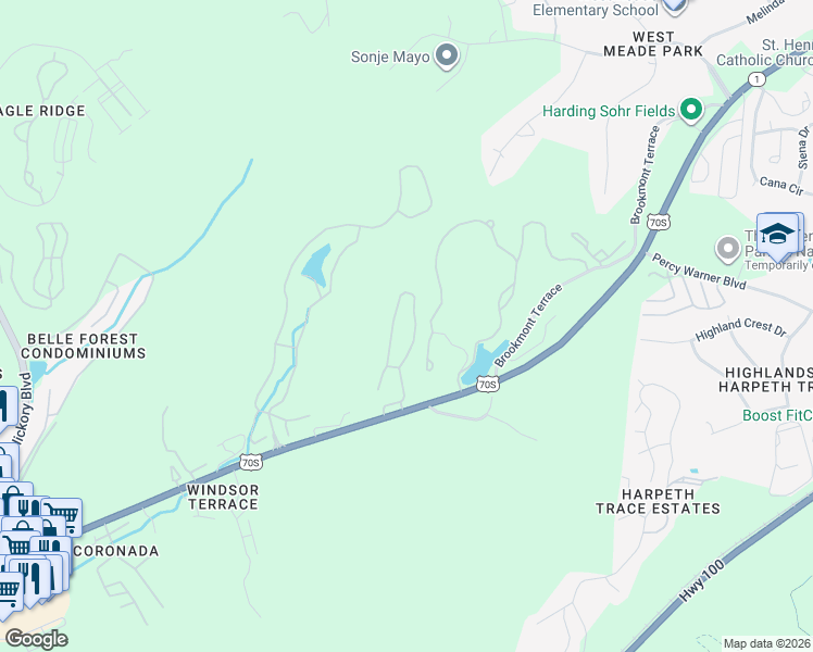 map of restaurants, bars, coffee shops, grocery stores, and more near 6820 Highway 70 South in Nashville