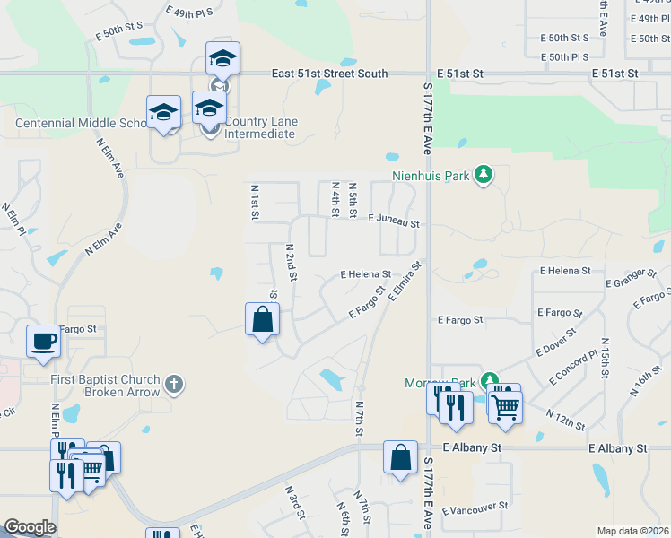 map of restaurants, bars, coffee shops, grocery stores, and more near 508 East Helena Street in Broken Arrow