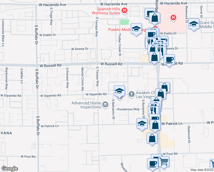 map of restaurants, bars, coffee shops, grocery stores, and more near 7322 Purple Shadow Avenue in Las Vegas