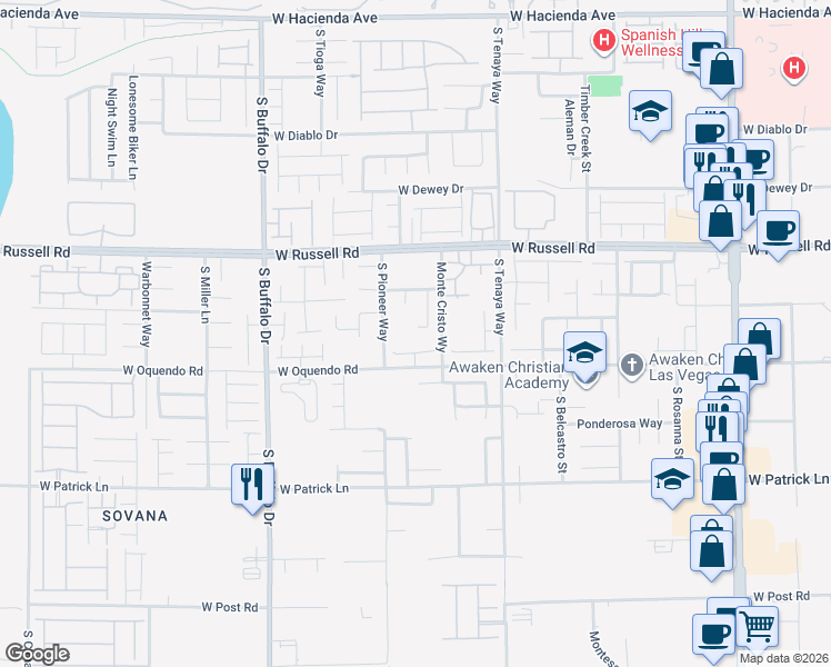 map of restaurants, bars, coffee shops, grocery stores, and more near 7521 War Admiral Court in Las Vegas