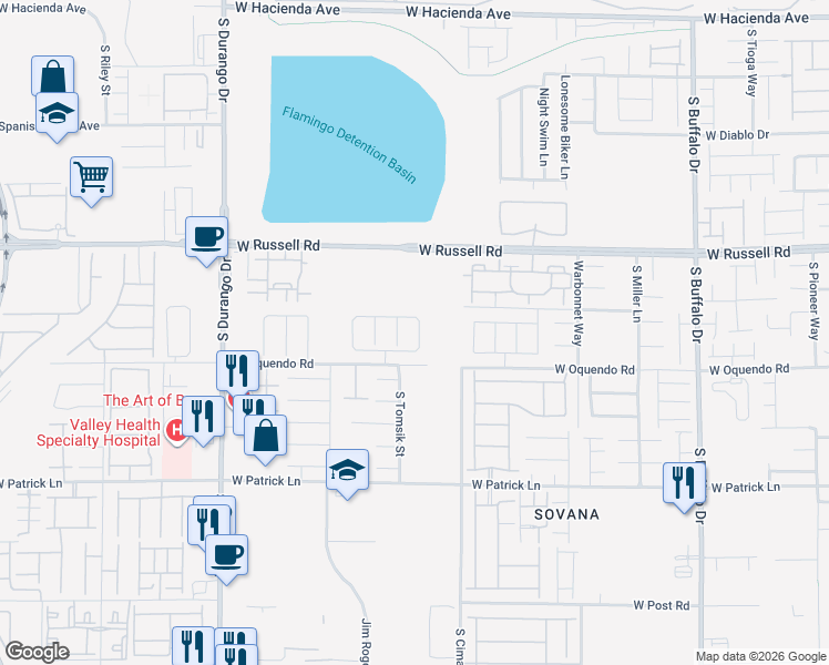 map of restaurants, bars, coffee shops, grocery stores, and more near 5843 Stoneborough Street in Las Vegas