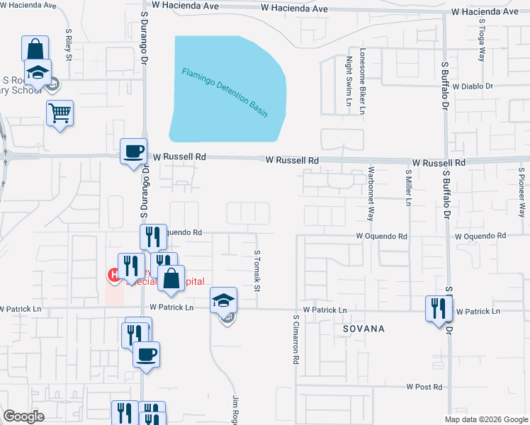 map of restaurants, bars, coffee shops, grocery stores, and more near 5843 Stoneborough Street in Las Vegas