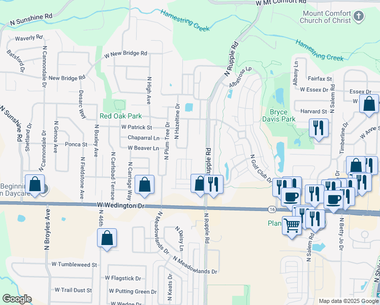 map of restaurants, bars, coffee shops, grocery stores, and more near 4133 West Monet Drive in Fayetteville