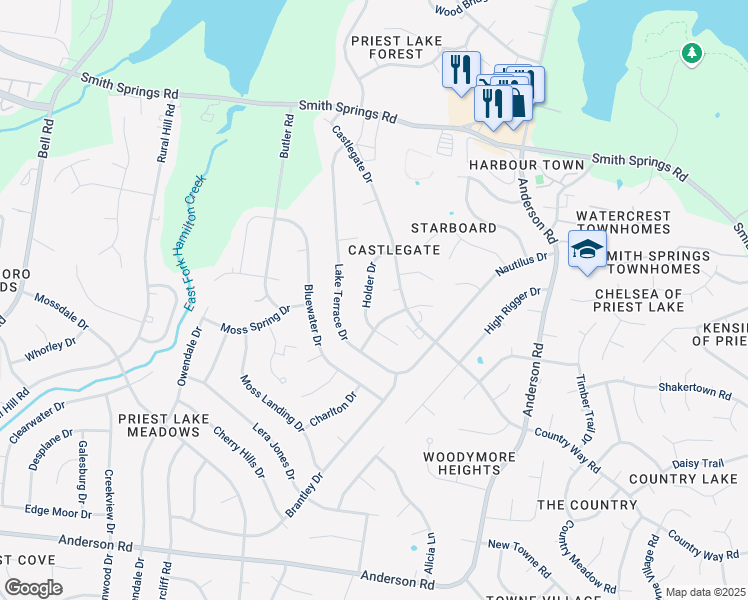 map of restaurants, bars, coffee shops, grocery stores, and more near 907 Lauren Court in Nashville