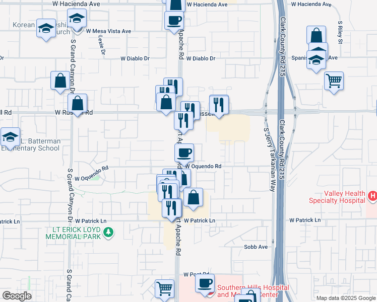 map of restaurants, bars, coffee shops, grocery stores, and more near 5840 Amber Mesa Street in Las Vegas