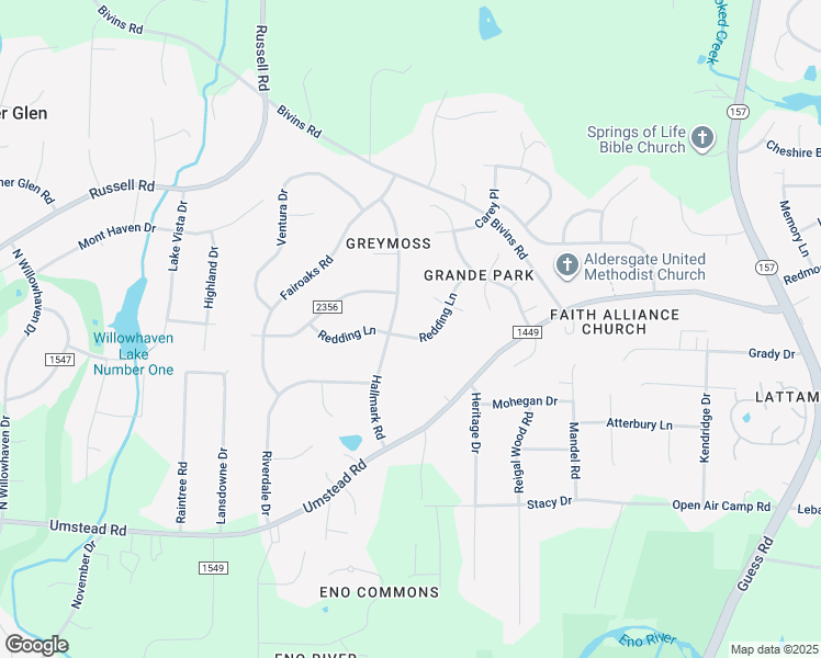 map of restaurants, bars, coffee shops, grocery stores, and more near 1914 Redding Lane in Durham