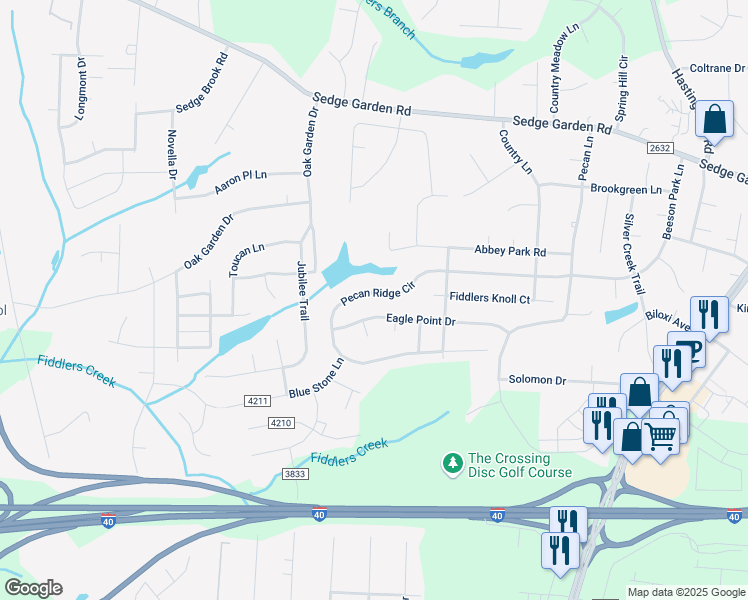 map of restaurants, bars, coffee shops, grocery stores, and more near 755 Pecan Ridge Cir in Kernersville