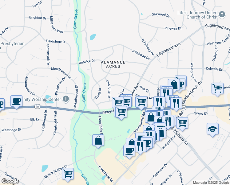 map of restaurants, bars, coffee shops, grocery stores, and more near 2914 Bedford Ct in Burlington