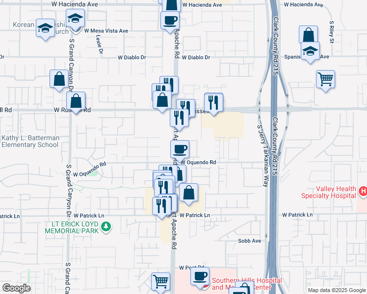 map of restaurants, bars, coffee shops, grocery stores, and more near 5840 Amber Mesa Street in Las Vegas