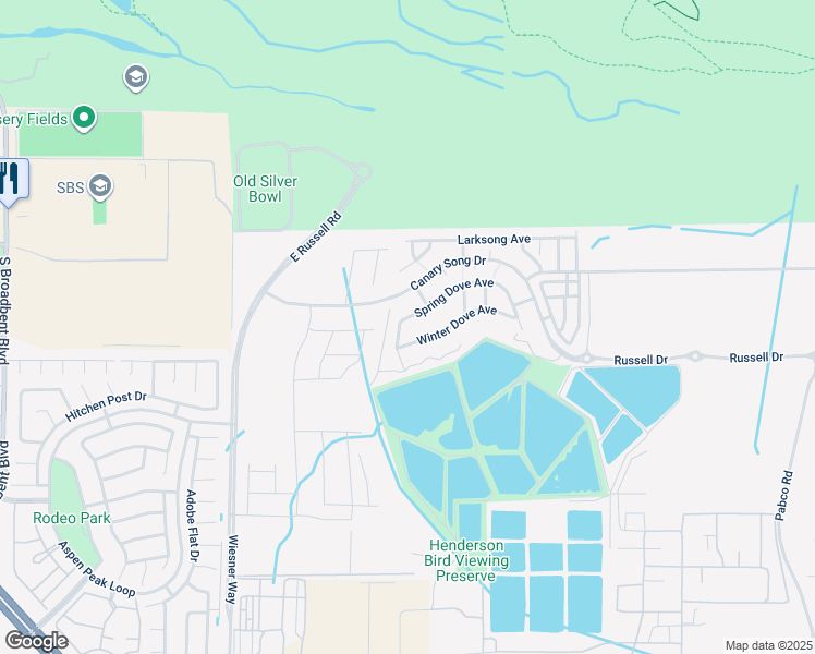 map of restaurants, bars, coffee shops, grocery stores, and more near 6800 East Russell Road in Las Vegas